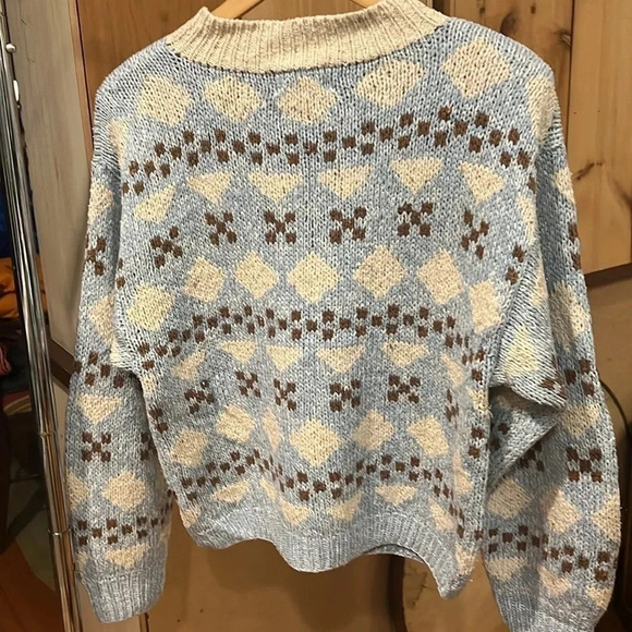 Vintage 60s 70s Jantzen Cream Blue Knit Womens M - Picture 2 of 4
